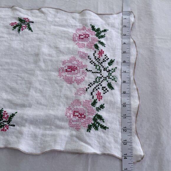 Vintage Linen Embroidered Cross Stitch Table Runner Dresser Scarf 14"x 35" READ - Picture 9 of 9